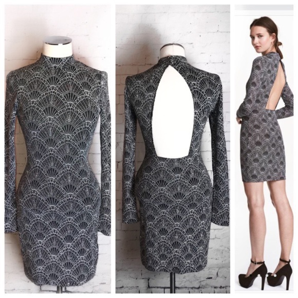 Metallic Sparkle Pattern Open Back Bodycon Dress - image 1